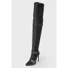 Suede over the knee boots with weaving
