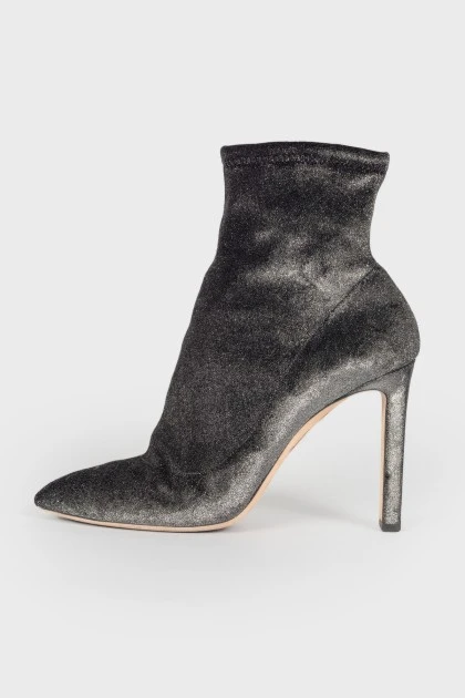 Silver-tone textile ankle boots