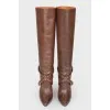 Studded brown leather boots