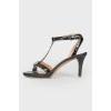 Snake skin patent leather sandals