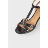 Snake skin patent leather sandals