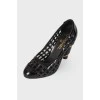 Black patent leather mesh shoes