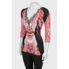 Abstract print and lace blouse