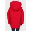 Children's red down jacket with a hood