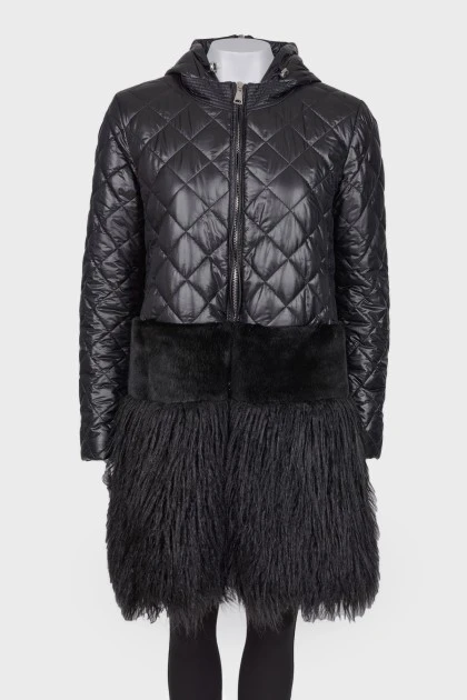 Combined down jacket with fur on the hem