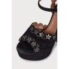 Suede sandals with rhinestone flowers