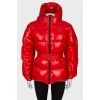 Red quilted down jacket