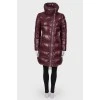 Burgundy down jacket with accent zippers