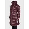 Burgundy down jacket with accent zippers