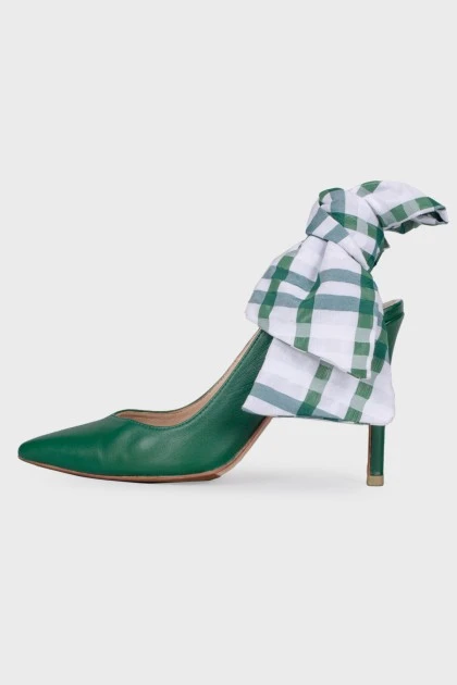 Green shoes with a checkered bow
