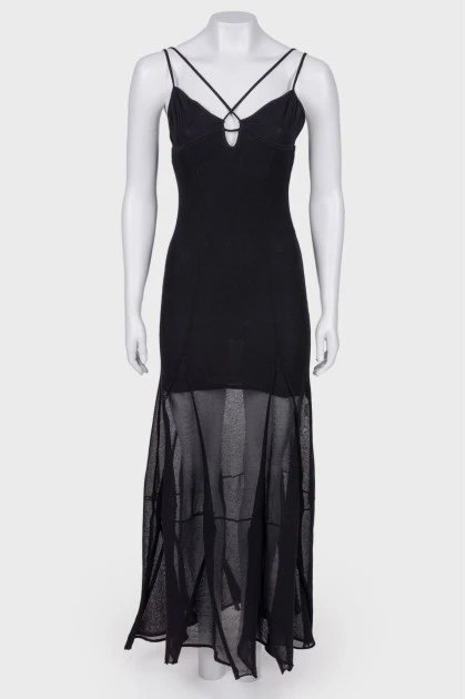 Black floor-length dress with a tag