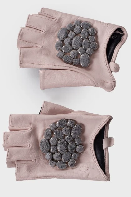 Mesh mittens with rhinestones