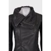 Leather jacket with knitwear on sleeves