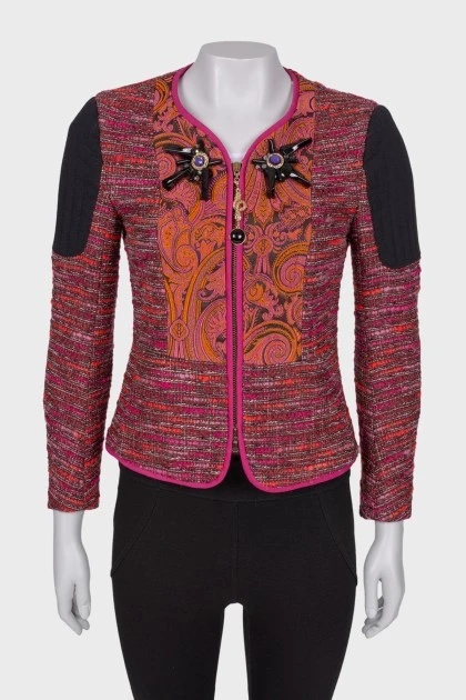 Tweed jacket with symmetrical applications