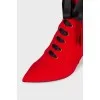 Textile red ankle boots
