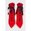 Textile red ankle boots