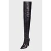 Leather black over the knee boots with a stable heel