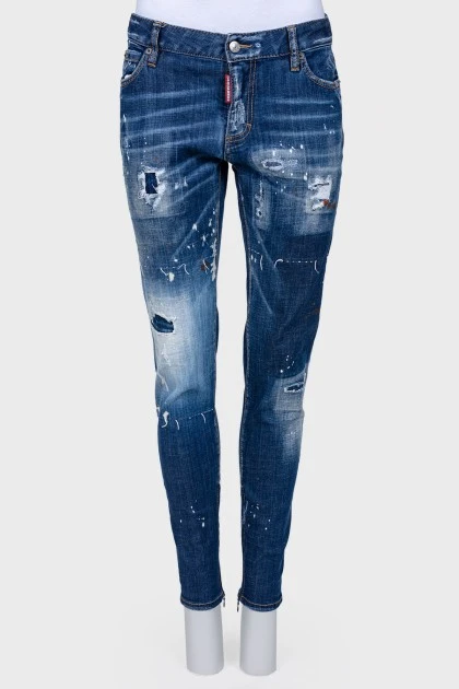 Paint spots jeans with designer lats