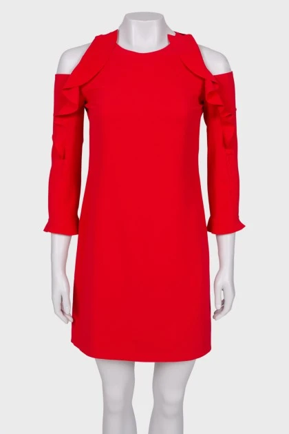 Red ruffled sleeve dress