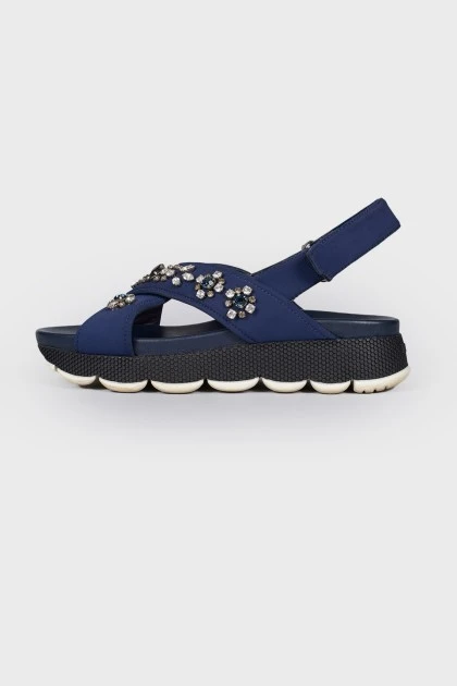 Blue sandals with rhinestones