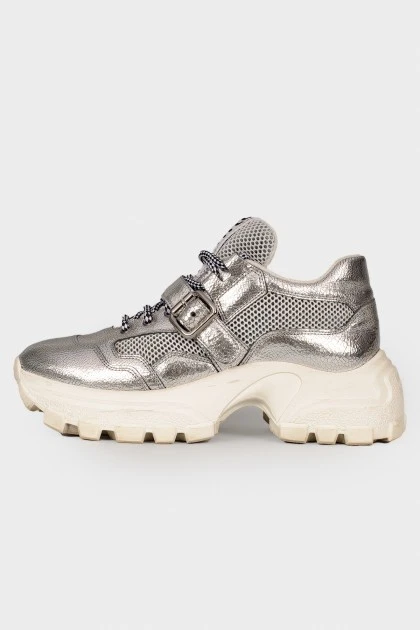 Silver sneakers with strap