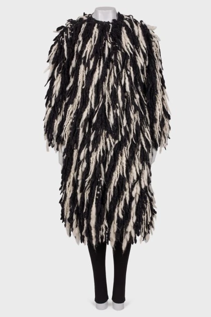 Black and white fur coat with long pile