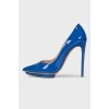 Blue patent leather shoes