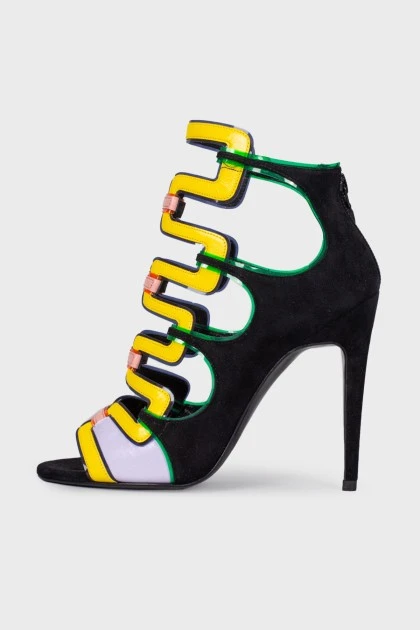 Yellow and Black heeled sandals
