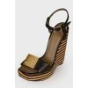 Striped wedge sandals