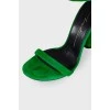 Green suede block heel sandals