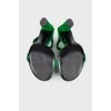 Green suede block heel sandals