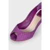 Purple shoes with open toecap