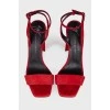 Red suede heeled sandals