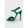 Textile green stiletto sandals