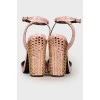 Heeled sandals with metal rhinestones
