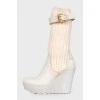 White knitted shin boots