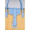 Blue leather woven bag with tag