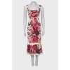 Silk sheath dress with flowers, with tag