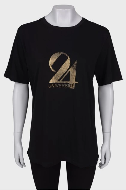 T-shirt with gold print, with tag
