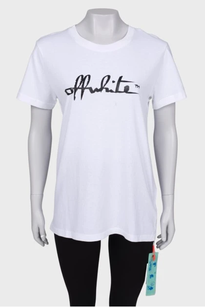 White printed T-shirt with tag