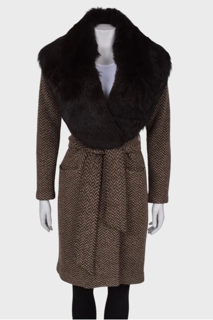 Wool and cashmere coat with fur