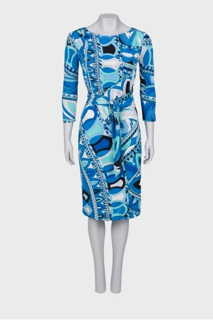Abstract print dress with belt