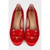 Red textile ballerinas with embroidery