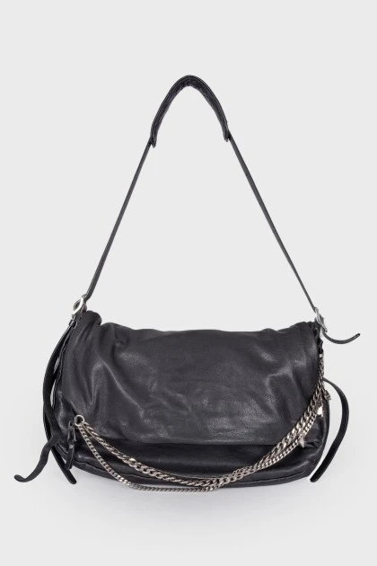 Leather foldable bag with chain