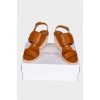 Leather sandals with jute wedges