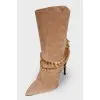 Suede ankle boots with gold chain
