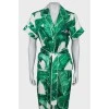 Three piece suit with green print