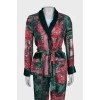 Silk suit with velor trim
