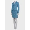 Tweed blue suit with skirt