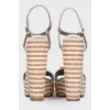 Striped high wedge sandals